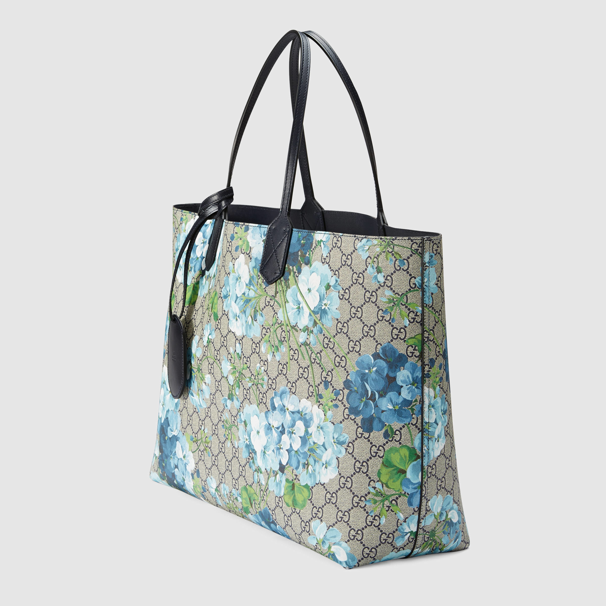 Gucci Leather 'reversible GG Blooms' Shopper Bag in Blue Leather (Blue